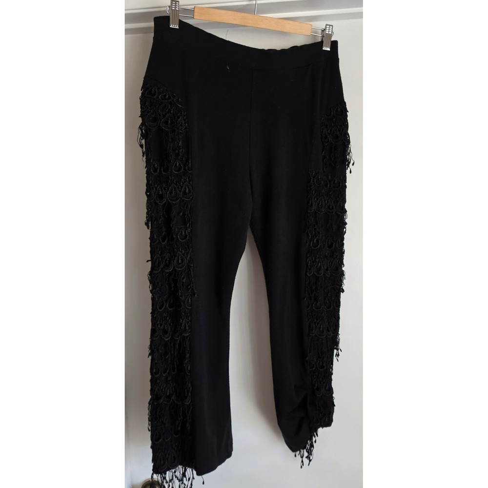 SAM Black Crochet Lace Fringe Knit Pants XL High Rise Boho Festival Made in USA